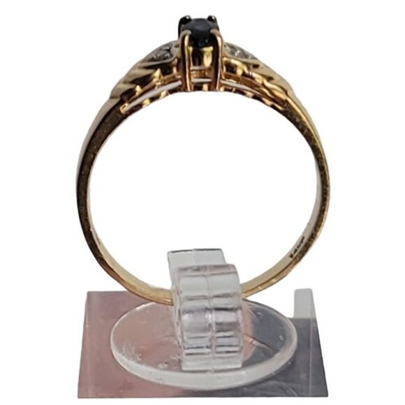 14K Yellow Gold Sapphire Diamond Heart Design Ring, Size 8.75 E942 - Picture 8 of 8